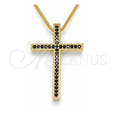 Oro Laminado Pendant Necklace, Gold Filled Style Cross Design, with Black Cubic Zirconia, Polished, Golden Finish, 04.284.0026.2.20 (01 MM Thickness, 20 Inches Length)