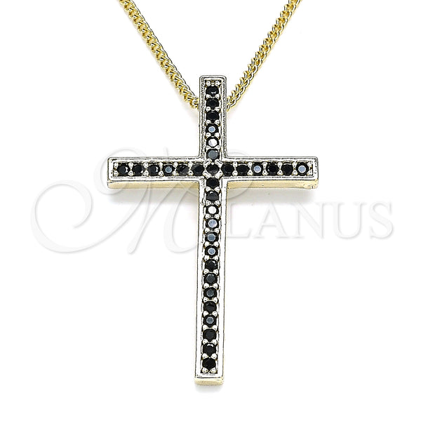 Oro Laminado Pendant Necklace, Gold Filled Style Cross Design, with Black Cubic Zirconia, Polished, Golden Finish, 04.284.0026.2.20 (01 MM Thickness, 20 Inches Length)