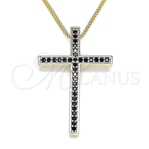Oro Laminado Pendant Necklace, Gold Filled Style Cross Design, with Black Cubic Zirconia, Polished, Golden Finish, 04.284.0026.2.20 (01 MM Thickness, 20 Inches Length)