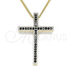 Oro Laminado Pendant Necklace, Gold Filled Style Cross Design, with Black Cubic Zirconia, Polished, Golden Finish, 04.284.0026.2.20 (01 MM Thickness, 20 Inches Length)