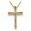 Oro Laminado Pendant Necklace, Gold Filled Style Cross Design, with Multicolor Cubic Zirconia, Polished, Golden Finish, 04.284.0026.3.20 (01 MM Thickness, 20 Inches Length)