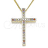 Oro Laminado Pendant Necklace, Gold Filled Style Cross Design, with Multicolor Cubic Zirconia, Polished, Golden Finish, 04.284.0026.3.20 (01 MM Thickness, 20 Inches Length)