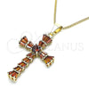 Oro Laminado Pendant Necklace, Gold Filled Style Cross and Baguette Design, with Garnet Cubic Zirconia, Polished, Golden Finish, 04.284.0027.1.20 (01 MM Thickness, 20 Inches Length)