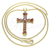 Oro Laminado Pendant Necklace, Gold Filled Style Cross and Baguette Design, with Garnet Cubic Zirconia, Polished, Golden Finish, 04.284.0027.1.20 (01 MM Thickness, 20 Inches Length)