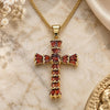 Oro Laminado Pendant Necklace, Gold Filled Style Cross and Baguette Design, with Garnet Cubic Zirconia, Polished, Golden Finish, 04.284.0027.1.20 (01 MM Thickness, 20 Inches Length)