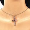 Oro Laminado Pendant Necklace, Gold Filled Style Cross and Baguette Design, with Multicolor Cubic Zirconia, Polished, Golden Finish, 04.284.0027.3.18 (01 MM Thickness, 18 Inches Length)