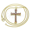 Oro Laminado Pendant Necklace, Gold Filled Style Cross and Baguette Design, with Multicolor Cubic Zirconia, Polished, Golden Finish, 04.284.0027.3.18 (01 MM Thickness, 18 Inches Length)