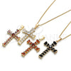 Oro Laminado Pendant Necklace, Gold Filled Style Cross and Baguette Design, with Multicolor Cubic Zirconia, Polished, Golden Finish, 04.284.0027.3.18 (01 MM Thickness, 18 Inches Length)