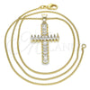 Oro Laminado Pendant Necklace, Gold Filled Style Cross Design, with White Cubic Zirconia, Polished, Golden Finish, 04.284.0028.18 (01 MM Thickness, 18 Inches Length)