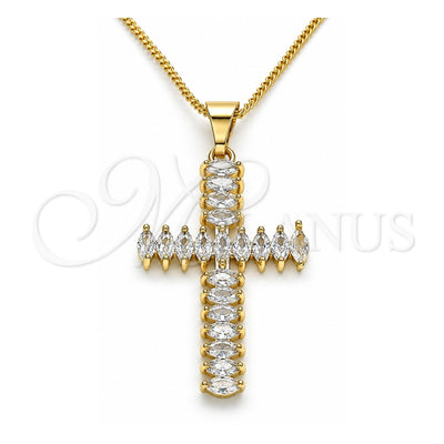 Oro Laminado Pendant Necklace, Gold Filled Style Cross Design, with White Cubic Zirconia, Polished, Golden Finish, 04.284.0028.18 (01 MM Thickness, 18 Inches Length)