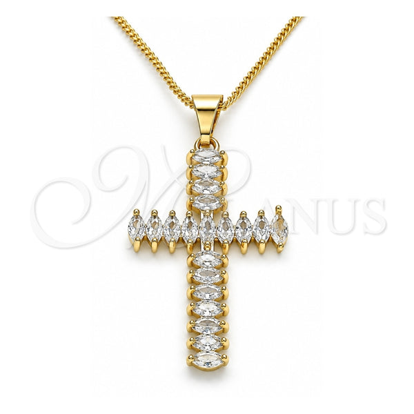 Oro Laminado Pendant Necklace, Gold Filled Style Cross Design, with White Cubic Zirconia, Polished, Golden Finish, 04.284.0028.18 (01 MM Thickness, 18 Inches Length)