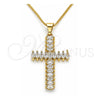 Oro Laminado Pendant Necklace, Gold Filled Style Cross Design, with White Cubic Zirconia, Polished, Golden Finish, 04.284.0028.18 (01 MM Thickness, 18 Inches Length)