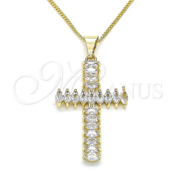 Oro Laminado Pendant Necklace, Gold Filled Style Cross Design, with White Cubic Zirconia, Polished, Golden Finish, 04.284.0028.18 (01 MM Thickness, 18 Inches Length)