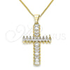 Oro Laminado Pendant Necklace, Gold Filled Style Cross Design, with White Cubic Zirconia, Polished, Golden Finish, 04.284.0028.18 (01 MM Thickness, 18 Inches Length)