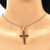 Oro Laminado Pendant Necklace, Gold Filled Style Cross Design, with Garnet Cubic Zirconia, Polished, Golden Finish, 04.284.0028.1.20 (01 MM Thickness, 20 Inches Length)