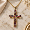 Oro Laminado Pendant Necklace, Gold Filled Style Cross Design, with Garnet Cubic Zirconia, Polished, Golden Finish, 04.284.0028.1.20 (01 MM Thickness, 20 Inches Length)