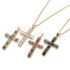 Oro Laminado Pendant Necklace, Gold Filled Style Cross Design, with Garnet Cubic Zirconia, Polished, Golden Finish, 04.284.0028.1.20 (01 MM Thickness, 20 Inches Length)