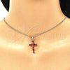 Oro Laminado Pendant Necklace, Gold Filled Style Cross Design, with Garnet Cubic Zirconia, Polished, Golden Finish, 04.284.0029.1.20 (01 MM Thickness, 20 Inches Length)