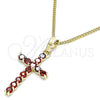 Oro Laminado Pendant Necklace, Gold Filled Style Cross Design, with Garnet Cubic Zirconia, Polished, Golden Finish, 04.284.0029.1.20 (01 MM Thickness, 20 Inches Length)