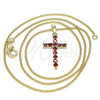 Oro Laminado Pendant Necklace, Gold Filled Style Cross Design, with Garnet Cubic Zirconia, Polished, Golden Finish, 04.284.0029.1.20 (01 MM Thickness, 20 Inches Length)