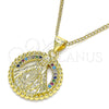 Oro Laminado Pendant Necklace, Gold Filled Style Caridad del Cobre Design, with Multicolor Micro Pave, Polished, Golden Finish, 04.341.0058.20 (01 MM Thickness, 20 Inches Length)