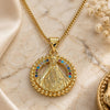 Oro Laminado Pendant Necklace, Gold Filled Style Caridad del Cobre Design, with Multicolor Micro Pave, Polished, Golden Finish, 04.341.0058.20 (01 MM Thickness, 20 Inches Length)