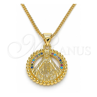 Oro Laminado Pendant Necklace, Gold Filled Style Caridad del Cobre Design, with Multicolor Micro Pave, Polished, Golden Finish, 04.341.0058.20 (01 MM Thickness, 20 Inches Length)