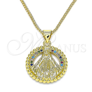 Gold Filled Necklace — Pendant Necklace Caridad del Cobre Design with Multicolor — main product view — SKU 133598 | Oro Laminado collar — Pendant Necklace Caridad del Cobre diseño with Multicolor — SKU 133598