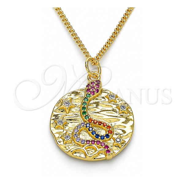Oro Laminado Pendant Necklace, Gold Filled Style Snake and Star Design, with Multicolor Micro Pave, Polished, Golden Finish, 04.341.0063.20 (02 MM Thickness, 20 Inches Length)