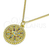 Oro Laminado Pendant Necklace, Gold Filled Style Evil Eye Design, with Multicolor Micro Pave, Polished, Golden Finish, 04.341.0064.20 (02 MM Thickness, 20 Inches Length)