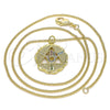 Oro Laminado Pendant Necklace, Gold Filled Style Hand of God Design, with Multicolor Micro Pave, Polished, Golden Finish, 04.341.0065.20 (02 MM Thickness, 20 Inches Length)