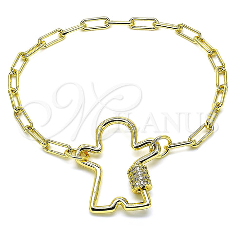 Oro Laminado Fancy Bracelet, Gold Filled Style Little Boy Design, with White Micro Pave, Polished, Golden Finish, 03.341.0073.07 (04 MM Thickness, 7 Inches Length)