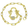 Oro Laminado Fancy Bracelet, Gold Filled Style Little Girl Design, with White Micro Pave, Polished, Golden Finish, 03.341.0074.07 (04 MM Thickness, 7 Inches Length)