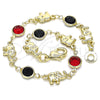 Oro Laminado Fancy Bracelet, Gold Filled Style Elephant Design, with Garnet and Black Crystal, Polished, Golden Finish, 03.213.0093.08 (07 MM Thickness, 8 Inches Length)