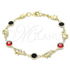 Oro Laminado Fancy Bracelet, Gold Filled Style Elephant Design, with Garnet and Black Crystal, Polished, Golden Finish, 03.213.0093.08 (07 MM Thickness, 8 Inches Length)