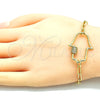Oro Laminado Fancy Bracelet, Gold Filled Style Hand of God Design, with White Micro Pave, Polished, Golden Finish, 03.341.0076.07 (04 MM Thickness, 7 Inches Length)