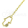 Oro Laminado Fancy Bracelet, Gold Filled Style Judaica and Hand of God Design, with White Micro Pave, Polished, Golden Finish, 03.341.0076.07 (04 MM Thickness, 7 Inches Length)