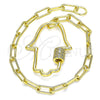 Oro Laminado Fancy Bracelet, Gold Filled Style Judaica and Hand of God Design, with White Micro Pave, Polished, Golden Finish, 03.341.0076.07 (04 MM Thickness, 7 Inches Length)
