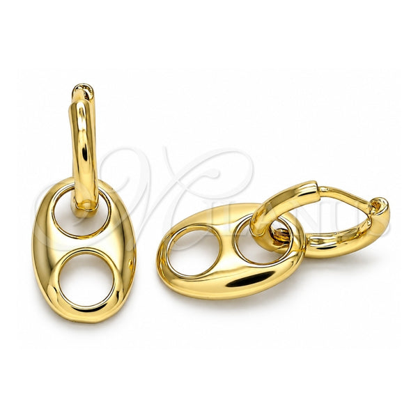 Oro Laminado Huggie Hoop, Gold Filled Style Puff Mariner Design, Polished, Golden Finish, 02.341.0050.12