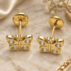 Oro Laminado Stud Earring, Gold Filled Style Butterfly Design, with White Cubic Zirconia, Polished, Golden Finish, 02.09.0190