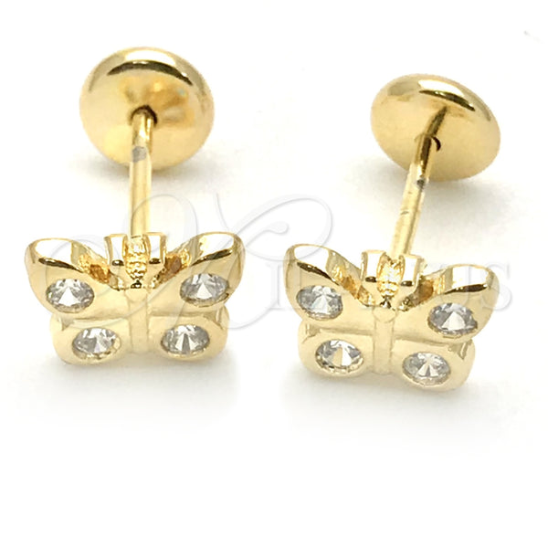 Oro Laminado Stud Earring, Gold Filled Style Butterfly Design, with White Cubic Zirconia, Polished, Golden Finish, 02.09.0190