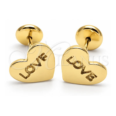 Oro Laminado Stud Earring, Gold Filled Style Heart and Love Design, Polished, Golden Finish, 02.09.0191