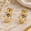 Oro Laminado Stud Earring, Gold Filled Style Hand Design, with White Cubic Zirconia, Polished, Golden Finish, 02.09.0192