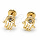 Oro Laminado Stud Earring, Gold Filled Style Hand Design, with White Cubic Zirconia, Polished, Golden Finish, 02.09.0192