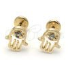 Oro Laminado Stud Earring, Gold Filled Style Hand Design, with White Cubic Zirconia, Polished, Golden Finish, 02.09.0192