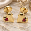 Oro Laminado Stud Earring, Gold Filled Style Heart Design, with Garnet Cubic Zirconia, Polished, Golden Finish, 02.09.0196