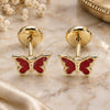 Oro Laminado Stud Earring, Gold Filled Style Butterfly Design, Red Enamel Finish, Golden Finish, 02.09.0198