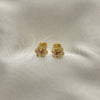 Oro Laminado Stud Earring, Gold Filled Style Flower Design, with Pink Cubic Zirconia, Polished, Golden Finish, 02.09.0199.1