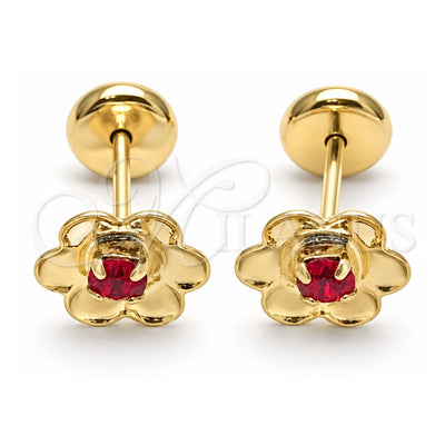 Oro Laminado Stud Earring, Gold Filled Style Flower Design, with Pink Cubic Zirconia, Polished, Golden Finish, 02.09.0199.1