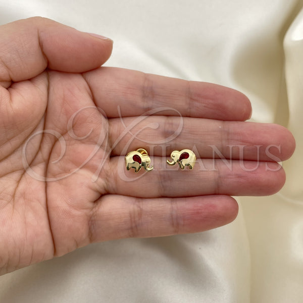 Gold Filled Ring — Stud Earring Elephant Design with Garnet Cubic Zirconia — alternate product view — SKU 133628 | Oro Laminado anillo — Stud Earring Elephant diseño with Garnet Cubic Zirconia — SKU 133628